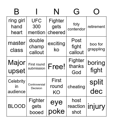 UFC 296 Bingo Card Bingo Card