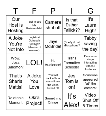2023 TFP Watch Party Bingo! Bingo Card