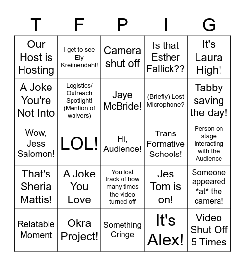 2023 TFP Watch Party Bingo! Bingo Card