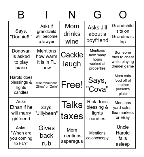 Parent Talk Bingo Card