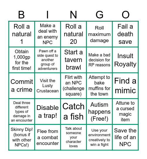 Gauntlight Inspiration Bingo! Bingo Card