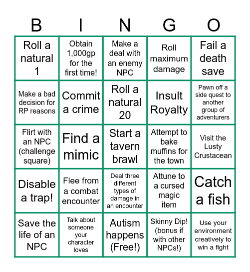 Gauntlight Inspiration Bingo! Bingo Card