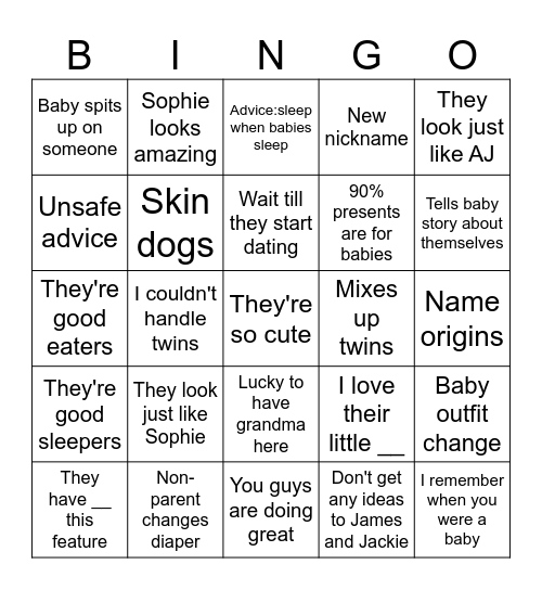 Baby Bingo Card