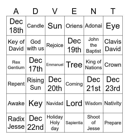 O Antiphons Bingo Card