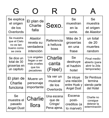 hazbin hotel bingo Card