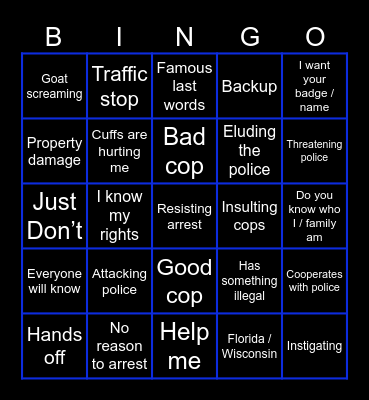 Body Cam Bingo Card