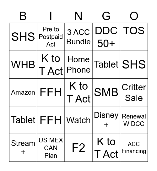 Telus Bingo Card