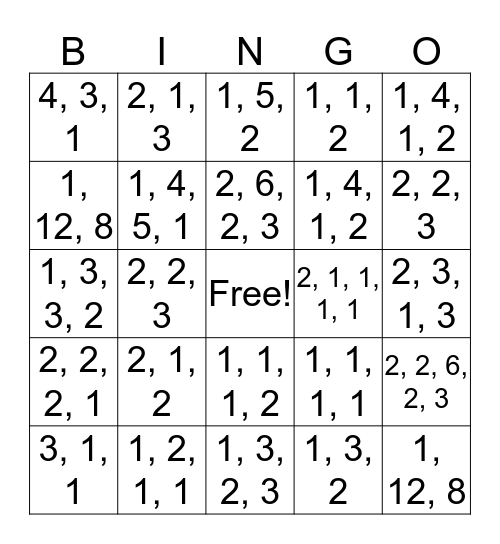 Balancing Equations Bingo Card