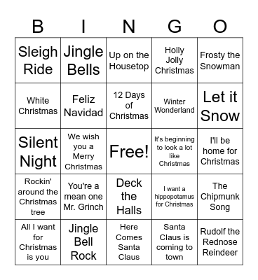 Christmas Music Bingo Card