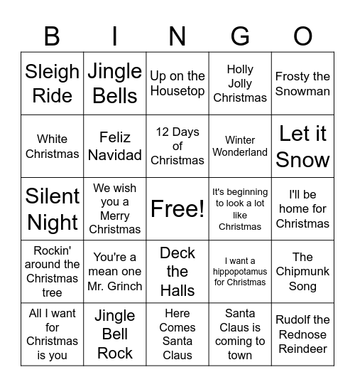 Christmas Music Bingo Card