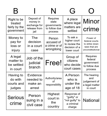 Judicial Branch Bingo Card