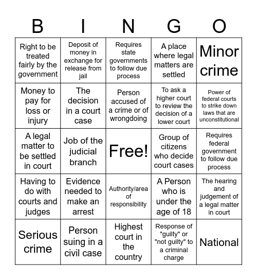 Judicial Branch Bingo Card