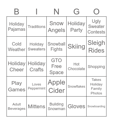Holiday Mingle GTO Bingo Card