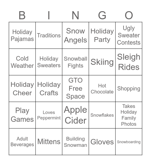 Holiday Mingle GTO Bingo Card