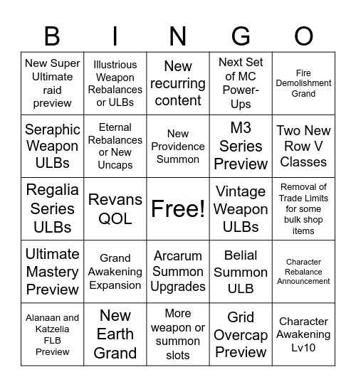 GBF Christmas 2023 Stream Bingo Card