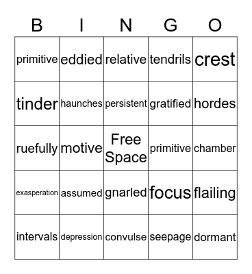 Hatchet Vocabulary Bingo Card