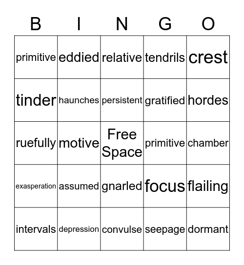 Hatchet Vocabulary Bingo Card