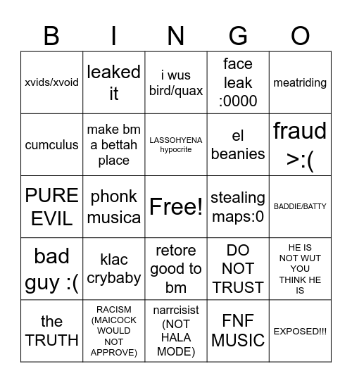 AlsoHyena EXPOSED!!! Bingo Card