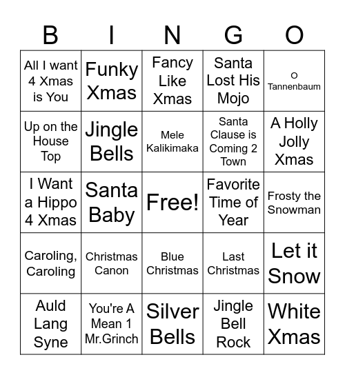 Xmas Bingo Singing Bingo Card