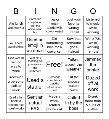 Workplace Bingo Card