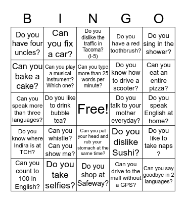 DO or CAN  YOU? Bingo Card
