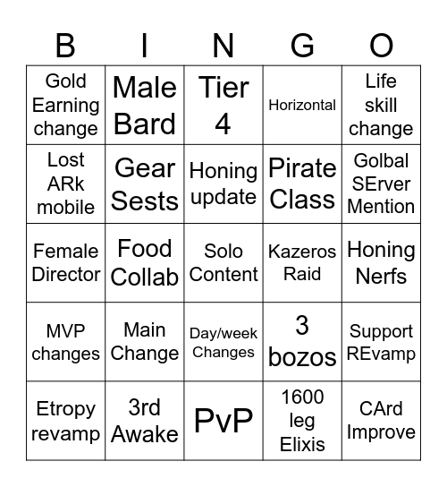 LOA 2023 Bingo Card