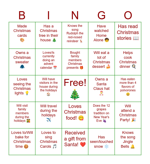 Christmas and Holidays Bingo! Bingo Card