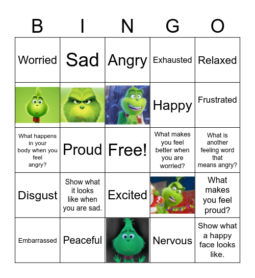 Emotions BINGO: The Grinch Edition Bingo Card