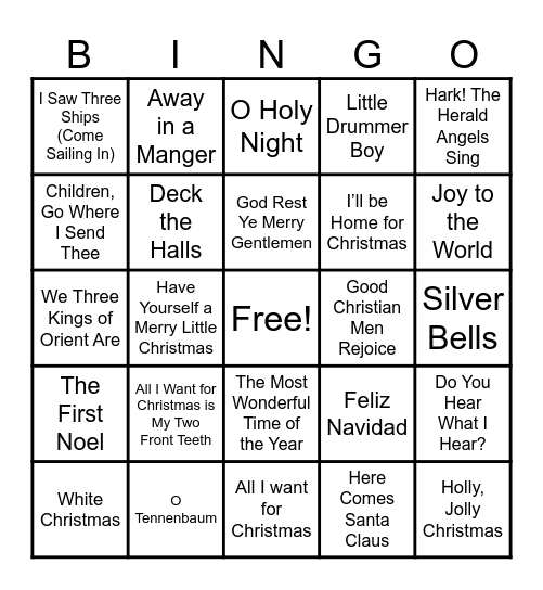 Christmas Carol Bingo! Bingo Card