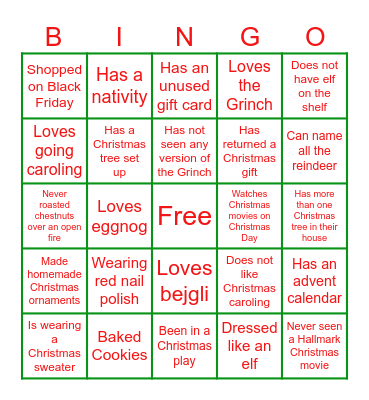 Christmas Ice Breaker Bingo Card