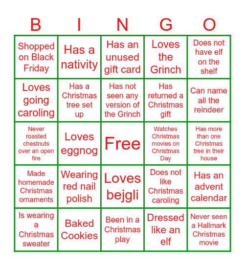 Christmas Ice Breaker Bingo Card