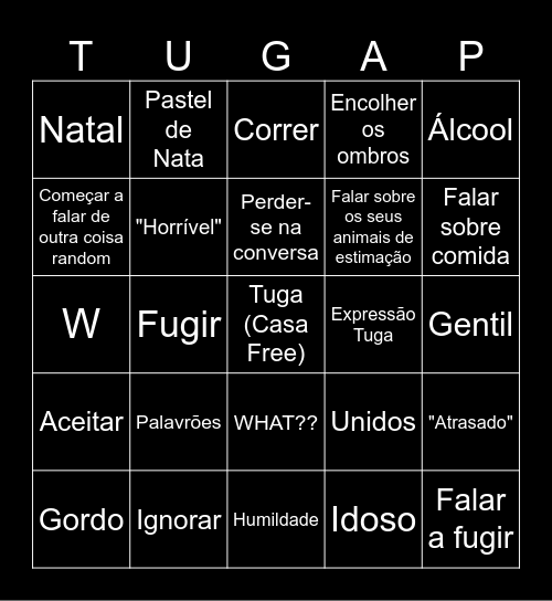 Tuga Bingo ORIGINAL Bingo Card