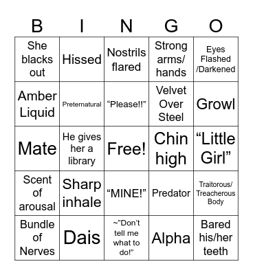 Fantasy Romance Bingo Card