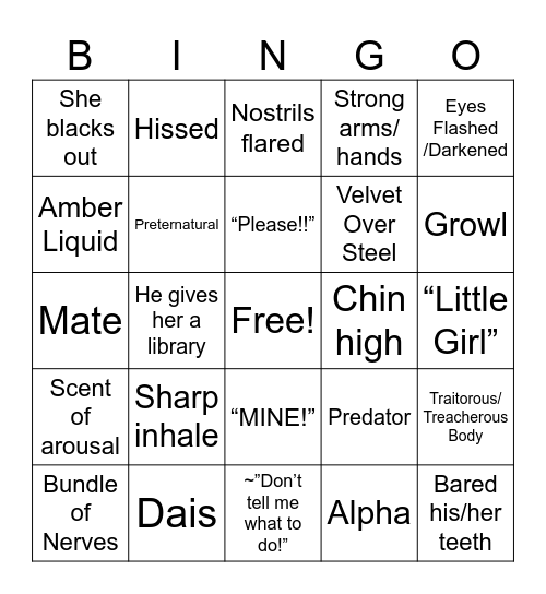 Fantasy Romance Bingo Card
