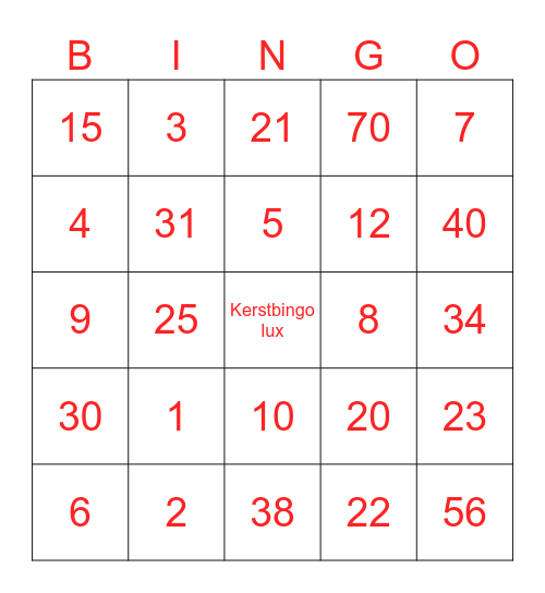 Kerstbingo Lux Bingo Card