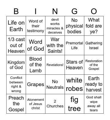 REVELATIONS Bingo Card