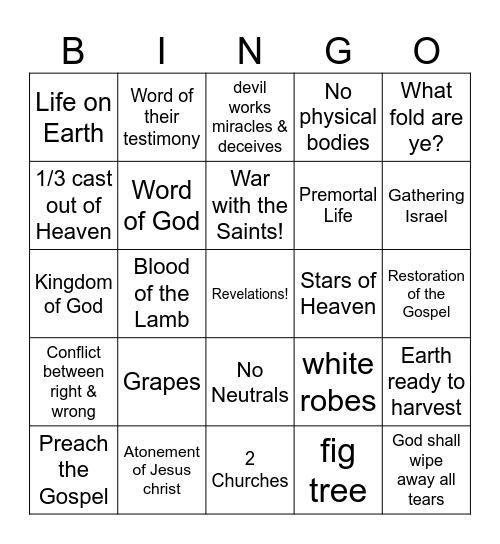 REVELATIONS Bingo Card