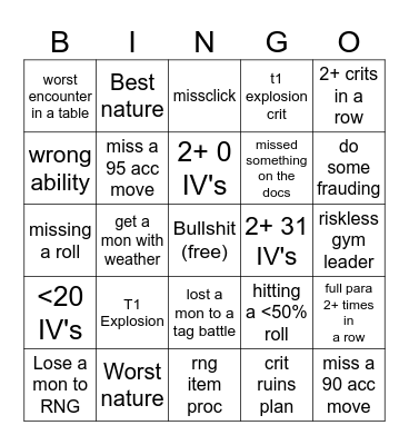 B2K+ Bingo Card