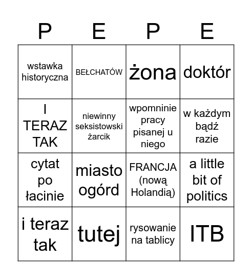 Pepe bingo Card