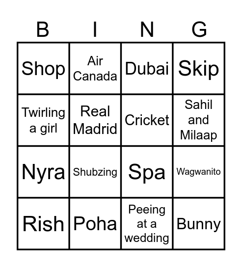 Rahul's Birthday Bingo Card