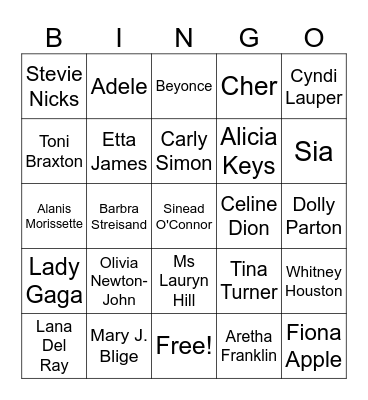 Female Vocalists Bingo Card