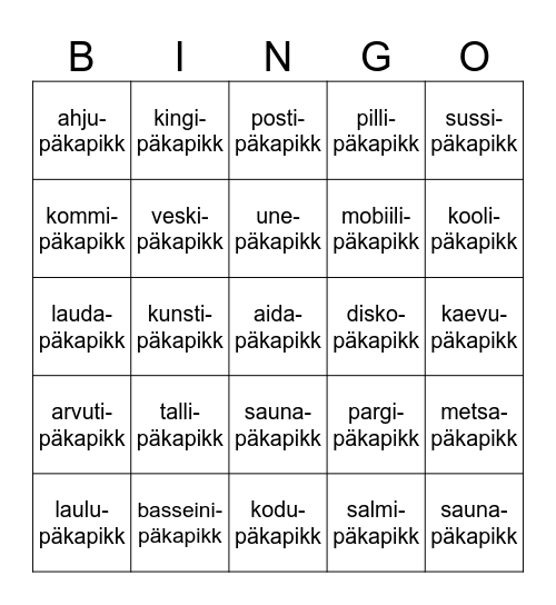 Päkapiku-BINGO Card