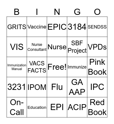 Immunization Bingo Card