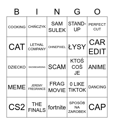 Tiktok Bingo Card