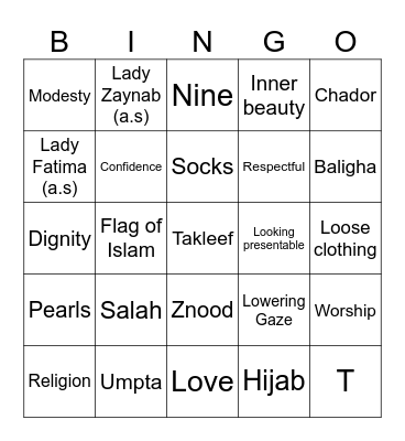 Hijab Bingo Card
