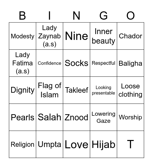 Hijab Bingo Card