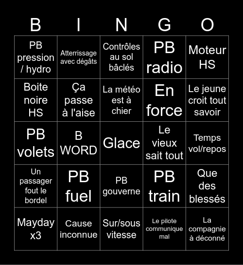 Mayday ! Bingo Card