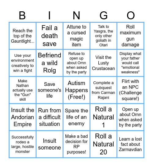 Khargrin's Bingo Sheet! Bingo Card