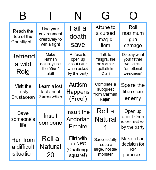 Khargrin's Bingo Sheet! Bingo Card