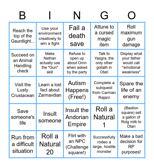 Khargrin's Bingo Sheet! Bingo Card